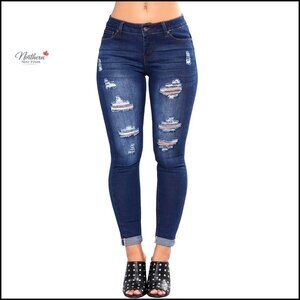 Stretch Ripped Skinny Jeans Mid Rise Ankle Denim Pants
